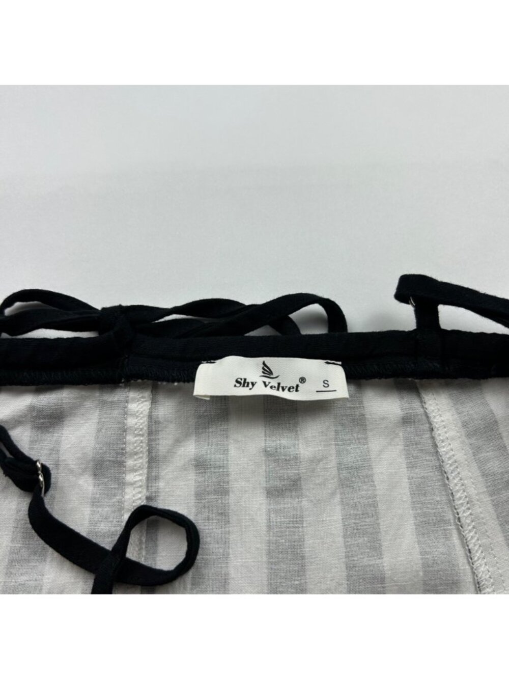 Shy Velvet Black Striped Linen Cami Dress S - Picture 4 of 7
